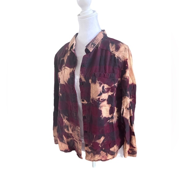 Tops - Upcycled Bleached‎ Flannel Shirt Women’s Oversized Small (F27)